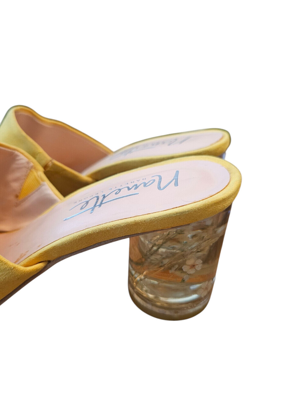 Nanette Lepore Women's Shoes Iris Mules Peep Toe Flower Clear Heels Size 8 - Picture 2 of 6